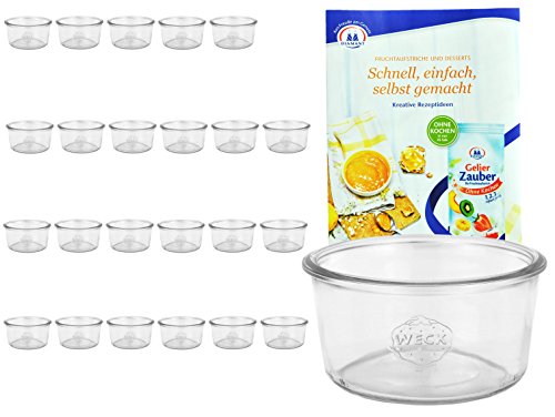 24er Set Original WECK Mini-Sturzglas 50 ml, Rundrandglas RR60 + GRATIS Rezeptheft, Teelichthalter, kleines Dekoglas, Einmachglas ohne Deckel, Einweckglas, Einkochen + Konservieren mit Weckgläsern von MamboCat