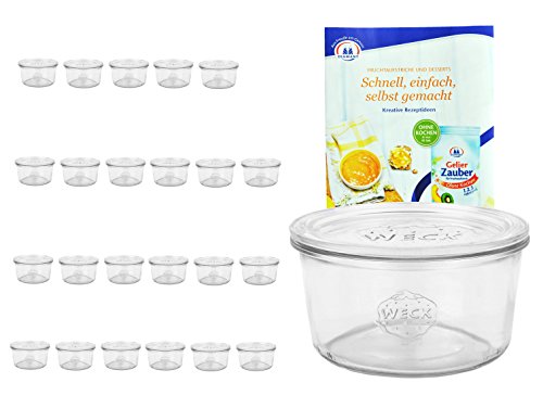 24er Set Original WECK Mini-Sturzglas 50 ml, Rundrandglas RR60 + Glasdeckel + GRATIS Rezeptheft, Teelichthalter, kleines Dekoglas, Einmachglas, Einweckglas, Einkochen + Konservieren mit Weckgläsern von MamboCat