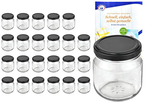 MamboCat 24er Set Rundgläser 212 ml nieder Deckelfarbe schwarz to 66 inkl. Diamant Gelierzauber Rezeptheft, Marmeladengläser, Einmachgläser, Einweckgläser, Gläser von MamboCat