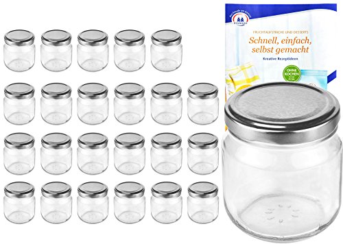 MamboCat 24er Set Rundgläser 212 ml nieder Deckelfarbe Silber to 66 inkl. Diamant Gelierzauber Rezeptheft, Marmeladengläser, Einmachgläser, Einweckgläser, Gläser von MamboCat