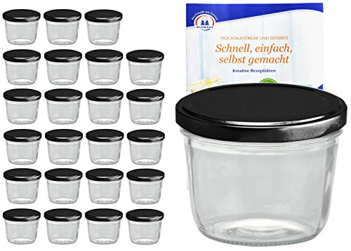 MamboCat 24er Set Sturzglas 230 ml to 82 Deckel schwarz incl. Diamant Gelierzauber Rezeptheft von MamboCat