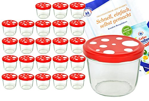 MamboCat 24er Set Sturzglas 230 ml to 82 Fliegenpilz Deckel rot weiß gepunktet incl. Diamant Gelierzauber Rezeptheft von MamboCat