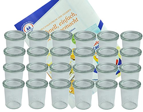 MamboCat 24er Set Weckgläser Sturzglas mit Deckel 160 ml I Original Weck Sturzglas Dessertglas I Einweckgläser mit Deckel für Kuchen Gelees UVM I inkl. Diamant-Zucker Gelierzauber Rezeptheft von MamboCat