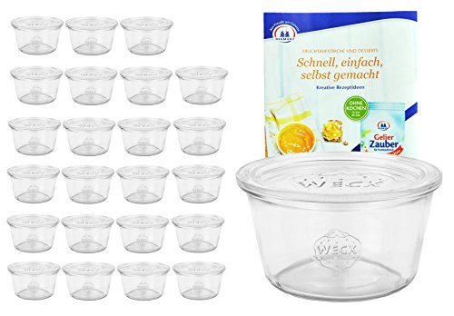 MamboCat 24er Set Weck Gläser 370ml 1/4 Liter Sturzgläser mit 24 Glasdeckeln inkl. Gelierzauber Rezeptheft von Diamantzucker I Original Weck Sturzglas I Einweckgläser mit Deckel für Kuchen Gelees von MamboCat