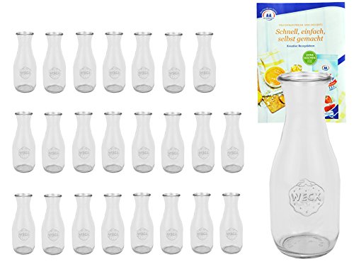 MamboCat 24er Set Weck Gläser 530ml 1/2 Liter Saftflasche inkl. Gelierzauber Rezeptheft I Original Weck Glasflasche I Einweckflaschen für Säfte Saucen Öle uvm I Weck Flaschen ohne Deckel von MamboCat