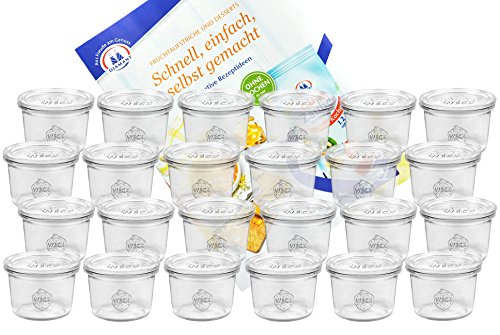 MamboCat 24er Set Weckgläser Sturzglas mit Deckel 80 ml I Original Weck Sturzglas Dessertglas I Einweckgläser mit Deckel für Kuchen Gelees UVM I inkl. Diamant-Zucker Gelierzauber Rezeptheft von MamboCat
