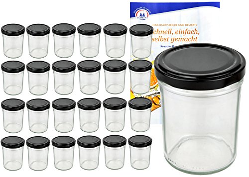 MamboCat 25er Set Sturzgläser 230 ml Hoch Deckelfarbe schwarz to 66 inkl. Diamant Gelierzauber Rezeptheft, Marmeladengläser, Einmachgläser, Einweckgläser, Gläser von MamboCat