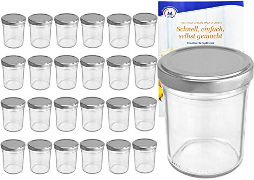 MamboCat 25er Set Sturzgläser 230 ml Hoch Deckelfarbe Silber to 66 inkl. Diamant Gelierzauber Rezeptheft, Marmeladengläser, Einmachgläser, Einweckgläser, Gläser von MamboCat