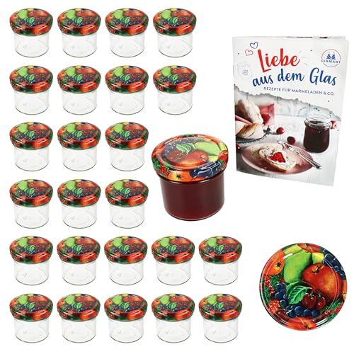 MamboCat 25er Set Sturzglas 125 ml mit Schraub-Deckel Obst I Einmachgläser + to 66 Deckel mit Diamant-Zucker-Rezept I Vorratsgläser einkochen & konservieren von MamboCat