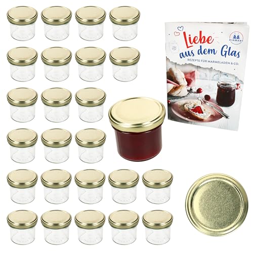 MamboCat 25er Set Sturzglas 125 ml Marmeladenglas Einmachglas Einweckglas To 66 goldener Deckel incl. Diamant-Zucker Gelierzauber Rezeptheft von MamboCat