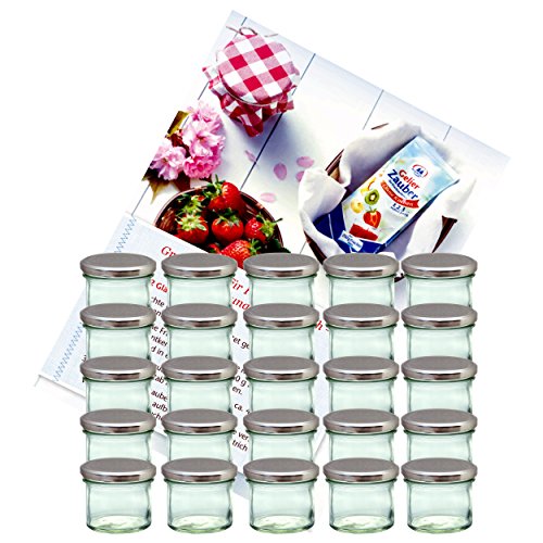 MamboCat 25er Set Sturzglas 125 ml Marmeladenglas Einmachglas Einweckglas To 66 silberner Deckel incl. Diamant-Zucker Gelierzauber Rezeptheft von MamboCat