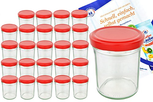 MamboCat 25er Set Sturzglas 435 ml to 82 roter Deckel incl. Diamant Gelierzauber Rezeptheft Marmeladenglas Einmachglas Einweckglas von MamboCat