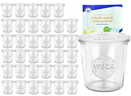 MamboCat 36er Set Weck Gläser 580ml 1/2 Liter Sturzgläser mit 36 Glasdeckeln inkl. Gelierzauber Rezeptheft von Diamantzucker I Original Weck Sturzglas I Einweckgläser mit Deckel für Kuchen Gelees von MamboCat