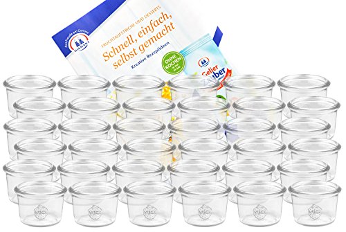 MamboCat 36er Set Weck Gläser 80ml Sturzgläser mit Gelierzauber Rezeptheft von Diamantzucker I Original Weck Sturzglas Dessertglas I Einweckgläser für Kuchen Gelees UVM I Sturzgläser ohne Deckel von MamboCat
