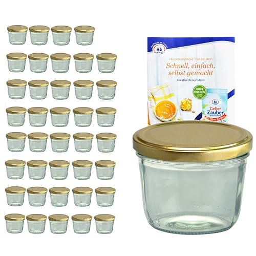 MamboCat 40er Set Sturzgläser 230 ml mit goldenem Deckel to 82 inkl. Diamant Gelierzauber Rezeptheft Marmeladengläser Einmachgläser Einweckgläser von MamboCat