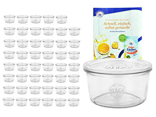 48er Set Original WECK Mini-Sturzglas 50 ml, Rundrandglas RR60 + Glasdeckel + GRATIS Rezeptheft, Teelichthalter, kleines Dekoglas, Einmachglas, Einweckglas, Einkochen + Konservieren mit Weckgläsern von MamboCat