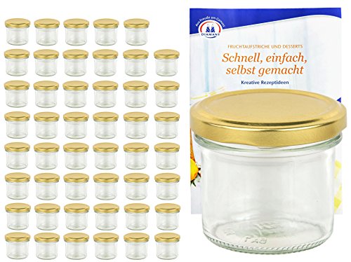 MamboCat 48er Set Sturzgläser 125 ml mit goldenem Deckel to 66 inkl. Diamant Gelierzauber Rezeptheft Marmeladengläser Einmachgläser Einweckgläser von MamboCat