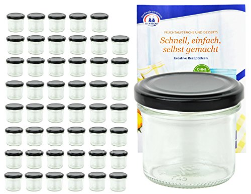 MamboCat 48er Set Sturzgläser 125 ml mit schwarzem Deckel to 66 inkl. Diamant Gelierzauber Rezeptheft Marmeladengläser Einmachgläser Einweckgläser von MamboCat