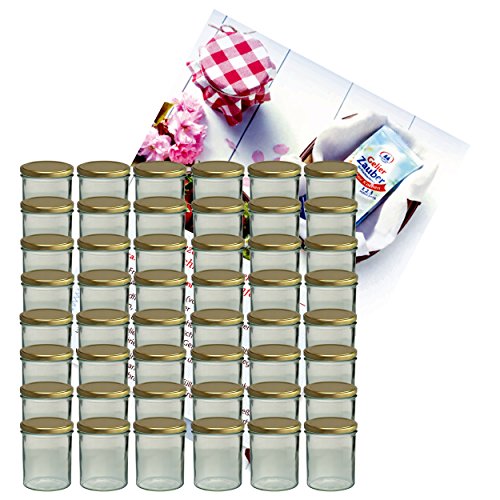 MamboCat 48er Set Sturzglas 350 ml Marmeladenglas Einmachglas Einweckglas to 82 Goldener Deckel incl. Diamant-Zucker Gelierzauber Rezeptheft von MamboCat