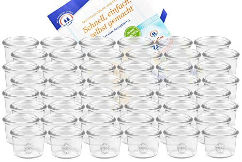 MamboCat 48er Set Weck Gläser 80ml Sturzgläser mit Gelierzauber Rezeptheft von Diamantzucker I Original Weck Sturzglas Dessertglas I Einweckgläser für Kuchen Gelees uvm I Sturzgläser ohne Deckel von MamboCat