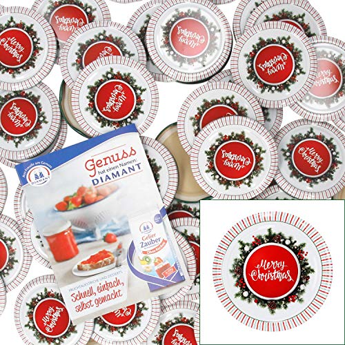 50er Deckel-Set TO82 Weihnachten I Merry Christmas I Twist-Off-Deckel für Sturzgläser I GRATIS Rezeptheft I Rundrand I einkochen & konservieren I Ersatzdeckel für Vorratsgläser I Weihnachtsedition von MamboCat