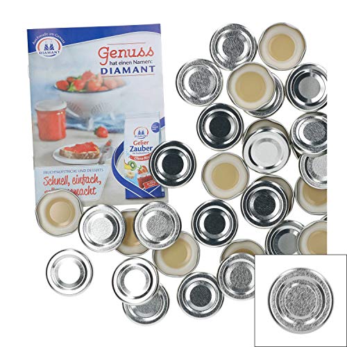 MamboCat 50er Set Deckel to 43, passend für 37 ml / 53 ml Gläser, Silber lackiert, Schraubdeckel für Sturzgläser, mit Gummidichtung incl. GRATIS Diamant-Zucker Rezeptheft von MamboCat