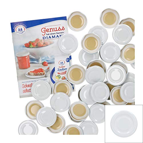 MamboCat 50er Set Deckel to 43, passend für 37 ml / 53 ml Gläser, weiß lackiert, Schraubdeckel für Sturzgläser, mit Gummidichtung incl. GRATIS Diamant-Zucker Rezeptheft MamboCat 50er Set Deckel to 43, passend für 37 ml / 53 ml Gläser, weiß lackiert, Schraubdeckel für Sturzgläser, mit Gummidichtung incl. GRATIS Diamant-Zucker Rezeptheft von MamboCat