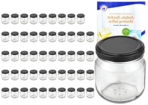 MamboCat 50er Set Rundgläser 212 ml nieder Deckelfarbe schwarz to 66 inkl. Diamant Gelierzauber Rezeptheft, Marmeladengläser, Einmachgläser, Einweckgläser, Gläser von MamboCat