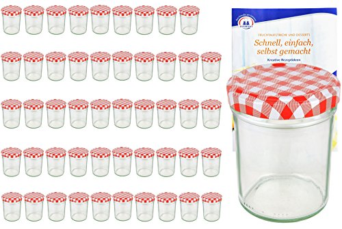 MamboCat 50er Set Sturzgläser 230 ml Hoch Deckelfarbe rot weiß kariert to 66 inkl. Diamant Gelierzauber Rezeptheft, Marmeladengläser, Einmachgläser, Einweckgläser, Gläser von MamboCat