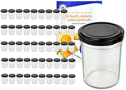 MamboCat 50er Set Sturzgläser 230 ml Hoch Deckelfarbe schwarz to 66 inkl. Diamant Gelierzauber Rezeptheft, Marmeladengläser, Einmachgläser, Einweckgläser, Gläser von MamboCat