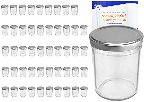 MamboCat 50er Set Sturzgläser 230 ml Hoch Deckelfarbe Silber to 66 inkl. Diamant Gelierzauber Rezeptheft, Marmeladengläser, Einmachgläser, Einweckgläser, Gläser von MamboCat