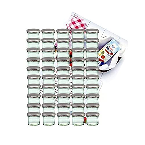 MamboCat 50er Set Sturzglas 125 ml Marmeladenglas Einmachglas Einweckglas To 66 silberner Deckel incl. Diamant-Zucker Gelierzauber Rezeptheft von MamboCat