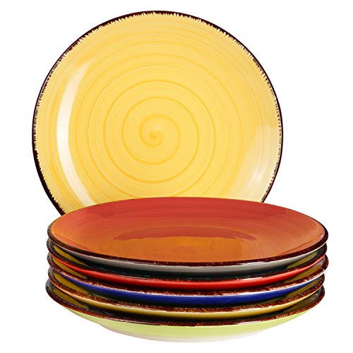 6-tlg. Teller-Set Malaga | Bunt | Kuchenteller Rund | Ø 19.5 cm | H 2.5 cm | Kleine Dessert-Teller | Steingut-Speiseteller | Handbemalt | Bicolor von MamboCat