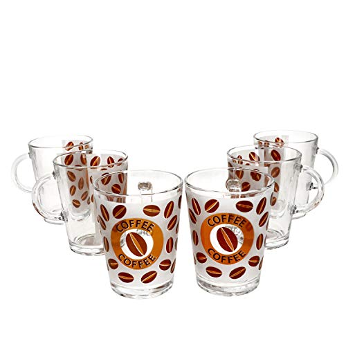 6er Set Cremona Glas-Kaffeebecher mit Henkel I Orange I 320 ml I Milchglas-Optik mit Kaffeebohnen und Aufschrift I Alternativ für Milchkaffee, Cappuccino, Kakao & Co von MamboCat