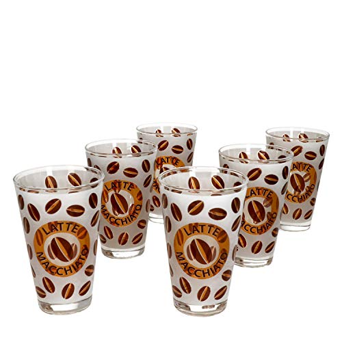 6er Set Cremona Latte Macchiato Gläser I Orange I 240 ml I Milchglas-Optik mit Kaffeebohnen und Aufschrift I Alternativ für Milchkaffee, Café au Lait, Kakao, Chai Latte & Co von MamboCat
