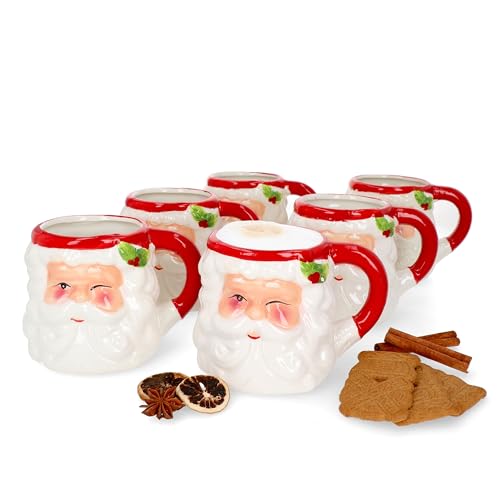 6er Set Kaffeebecher Santa I 480 ml I Christmas, X-Mas Time, Weihnachten I Gesicht vom Weihnachtsmann I Glühwein I Eierlikör I Punsch I Tasse I Pott I Steingut von MamboCat