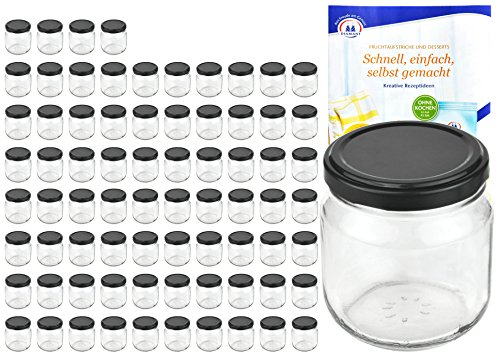 MamboCat 75er Set Rundgläser 212 ml nieder Deckelfarbe schwarz to 66 inkl. Diamant Gelierzauber Rezeptheft, Marmeladengläser, Einmachgläser, Einweckgläser, Gläser von MamboCat