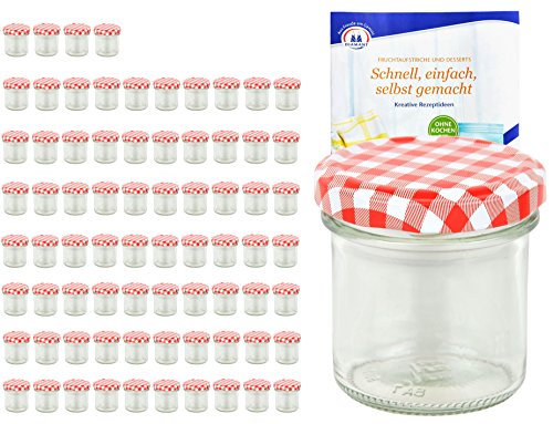 MamboCat 75er Set Sturzgläser 167 ml Deckelfarbe rot weiß kariert to 66 inkl. Diamant Gelierzauber Rezeptheft, Marmeladengläser, Einmachgläser, Einweckgläser, Gläser von MamboCat