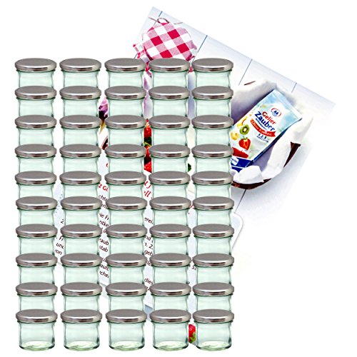 MamboCat 75er Set Sturzglas 125 ml Marmeladenglas Einmachglas Einweckglas to 66 silberner Deckel incl. Diamant-Zucker Gelierzauber Rezeptheft von MamboCat