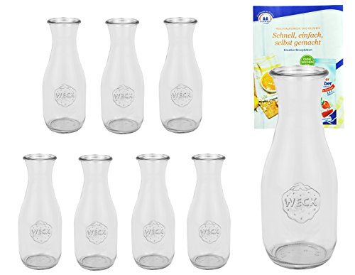 MamboCat 8er Set Weckgläser Saftflaschen 530 ml I Original Weck Glasflasche I Einweckflaschen für Säfte Saucen Öle uvm I Weck Flaschen ohne Deckel inkl. Diamant-Zucker Gelierzauber Rezeptheft von MamboCat