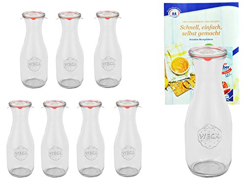 MamboCat 8er Set Weckgläser 530 ml Saftflaschen mit Deckel Einkochring Klammern I Original Weck Glasflasche Einweckflaschen für Säfte Saucen Öle uvm I inkl. Diamant-Zucker Gelierzauber Rezeptheft von MamboCat