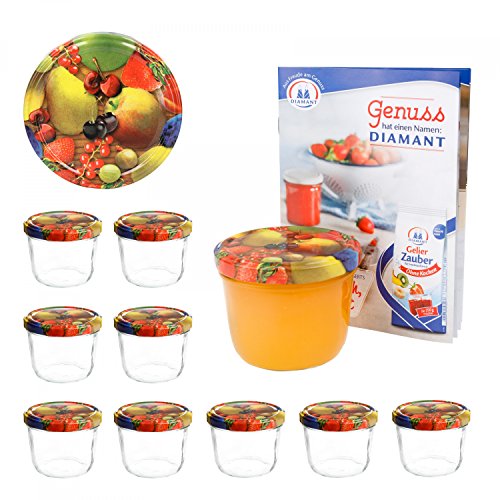 MamboCat 10er 230 ml Sturzglas-Set | Einmachgläser + Twist-Off-Deckel Obst gelbe Birne + GRATIS Rezeptheft | einkochen & konservieren | backofengeeignet von MamboCat