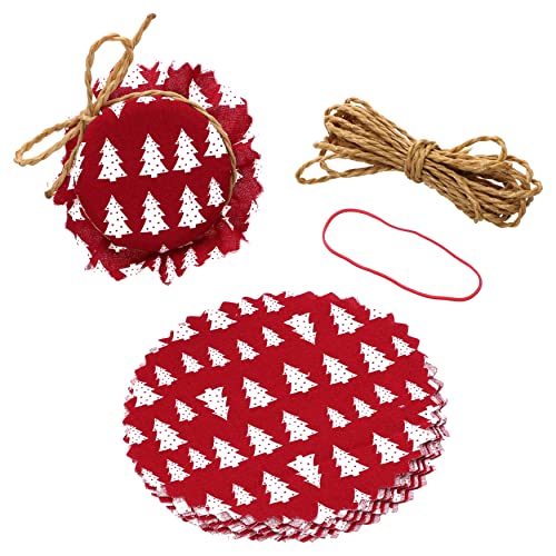 MamboCat 10er Marmeladendeckchen Tannenbaum rot Ø 14 cm + 1 Fixiergummi + 4 m Schnur I passend für Einmachgläser bis max. Ø 7 cm I Einmachgläser I Geschenkverpackung I Stoffdeckchen von MamboCat