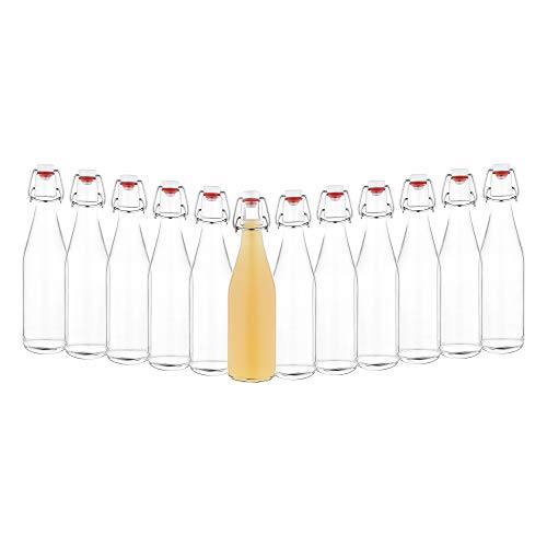 MamboCat Anton 12er Set Bügelflaschen Leere Glasflaschen zum Befüllen 500ml I Flaschen für Likör zum selbst Befüllen I Trinkflasche Glas mit Bügelverschluss Kopf aus Porzellan mit Gummidichtung von MamboCat