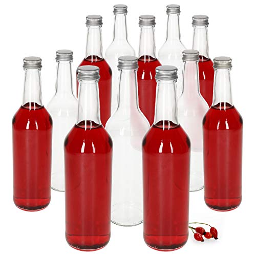 MamboCat Glasflaschen 500ml Schraubverschluss Silber I 12 Stück leere Flaschen zum Befüllen - Likörflaschen Schnapsflaschen I hochwertiger geschäumter Deckel - luftdicht I Glasflasche 12 Stück von MamboCat