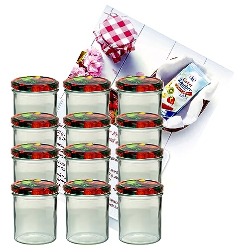 MamboCat 12er 350 ml Sturzglas-Set | Einmachgläser + Twist-Off-Deckel Obst + GRATIS Rezeptheft | einkochen & konservieren | backofengeeignet von MamboCat