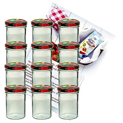 MamboCat 12er 435 ml Sturzglas-Set | Einmachgläser + Twist-Off-Deckel Obst + GRATIS Rezeptheft | einkochen & konservieren | backofengeeignet von MamboCat