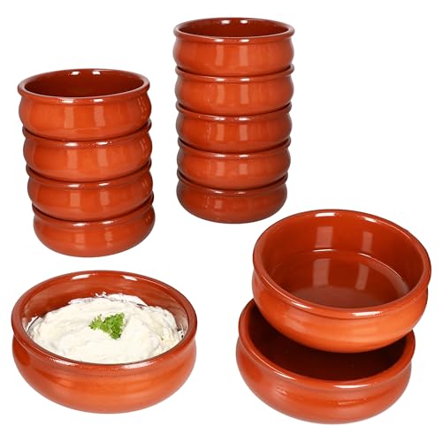 MamboCat 12er Set Berlin Cazuela Schale bauchig Tonware I Ø 18,5 cm I Größe L I mediterrane Tapas-Schüssel I Jedes Teil ein Unikat I für Mittelalter & Wikinger Markt von MamboCat