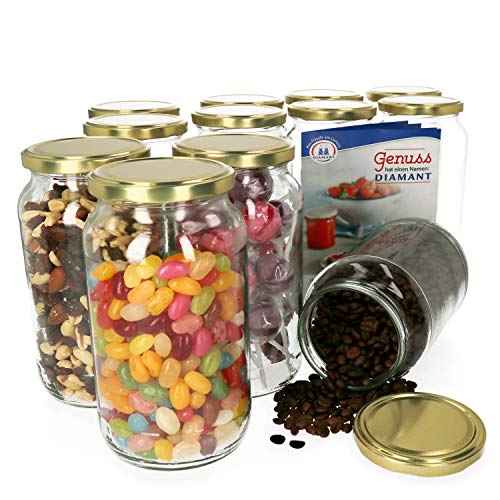 MamboCat 12er Set Einmachglas 1062 ml I Rundgläser Einkochgläser mit Schraubdeckel I Twist Off to 82 I Aufbewahrungsgläser mit Deckel in Gold I inkl. Rezeptheft MamboCat 12er Set Einmachglas 1062 ml I Rundgläser Einkochgläser mit Schraubdeckel I Twist Off to 82 I Aufbewahrungsgläser mit Deckel in Gold I inkl. Rezeptheft von MamboCat