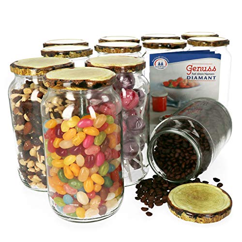 MamboCat 12er Set Einmachglas 1062 ml I Rundgläser Einkochgläser mit Schraubdeckel I Twist Off to 82 I Aufbewahrungsgläser mit Deckel mit Holz-Dekor I inkl. Rezeptheft von MamboCat